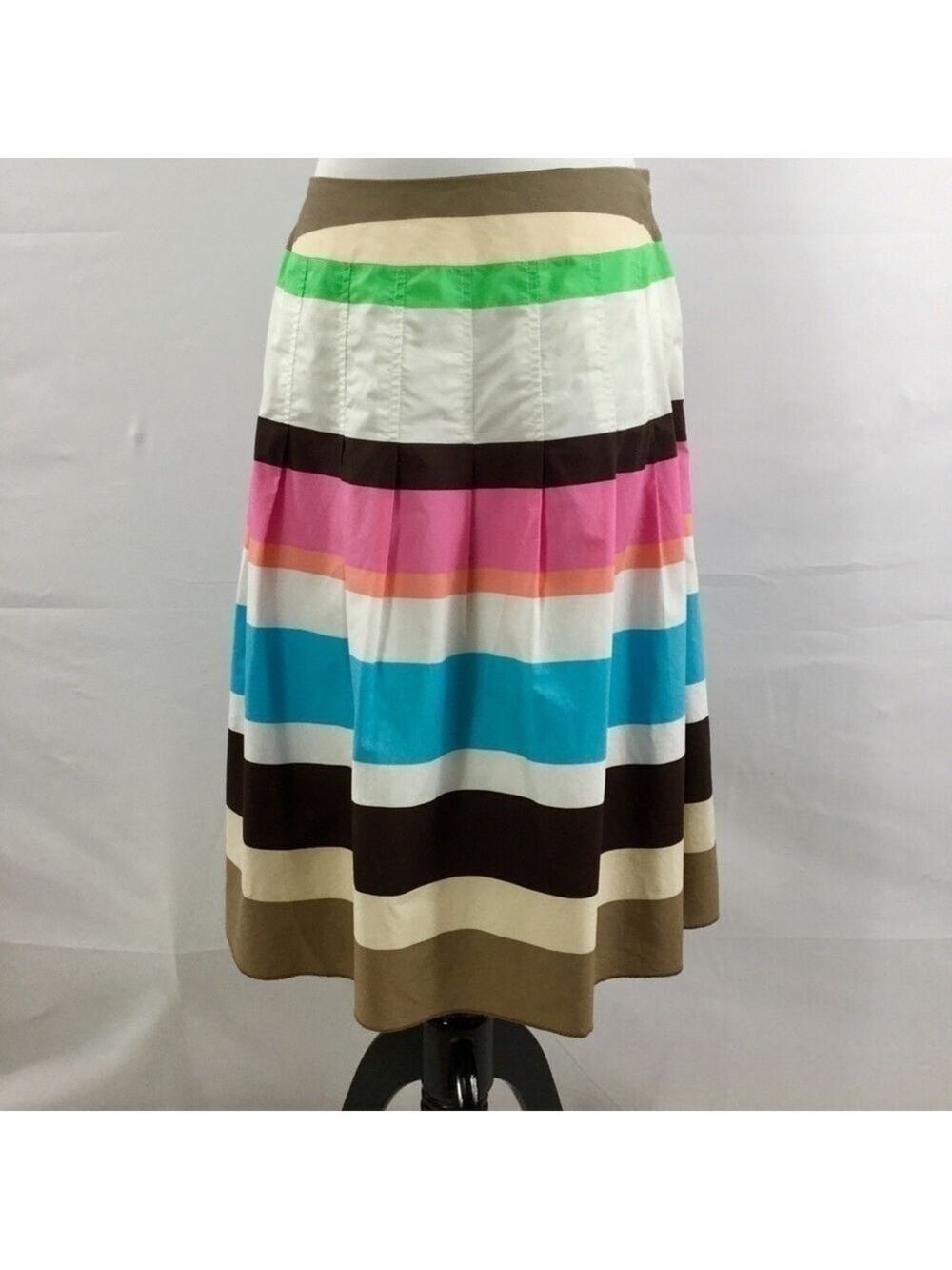 TALBOTS Cotton A-Line Pleated Striped Knee Length Skirt Size 10